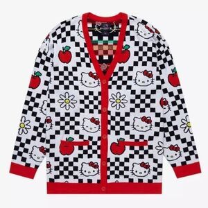Hello Kitty Red & Black Checkered Apple & Daisies Cardigan